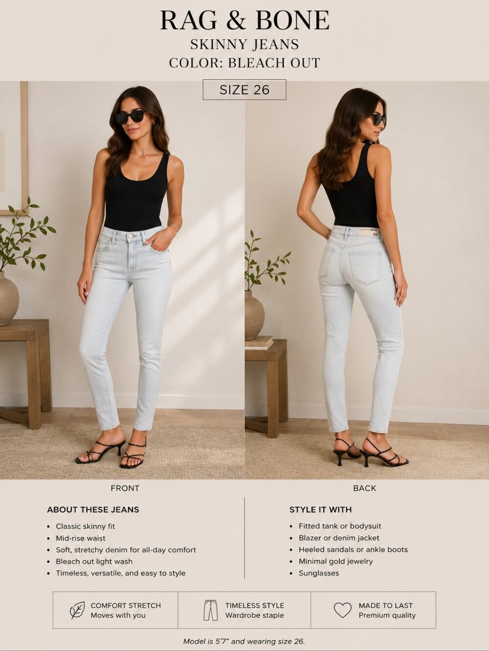 Rag & Bone Skinny Jeans Color: Bleach Out Size 26